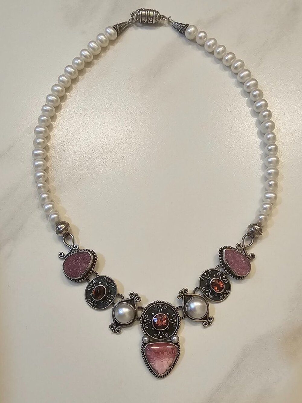 Echo of the Dreamer Tourmaline Pearl Stirling Silver Necklace